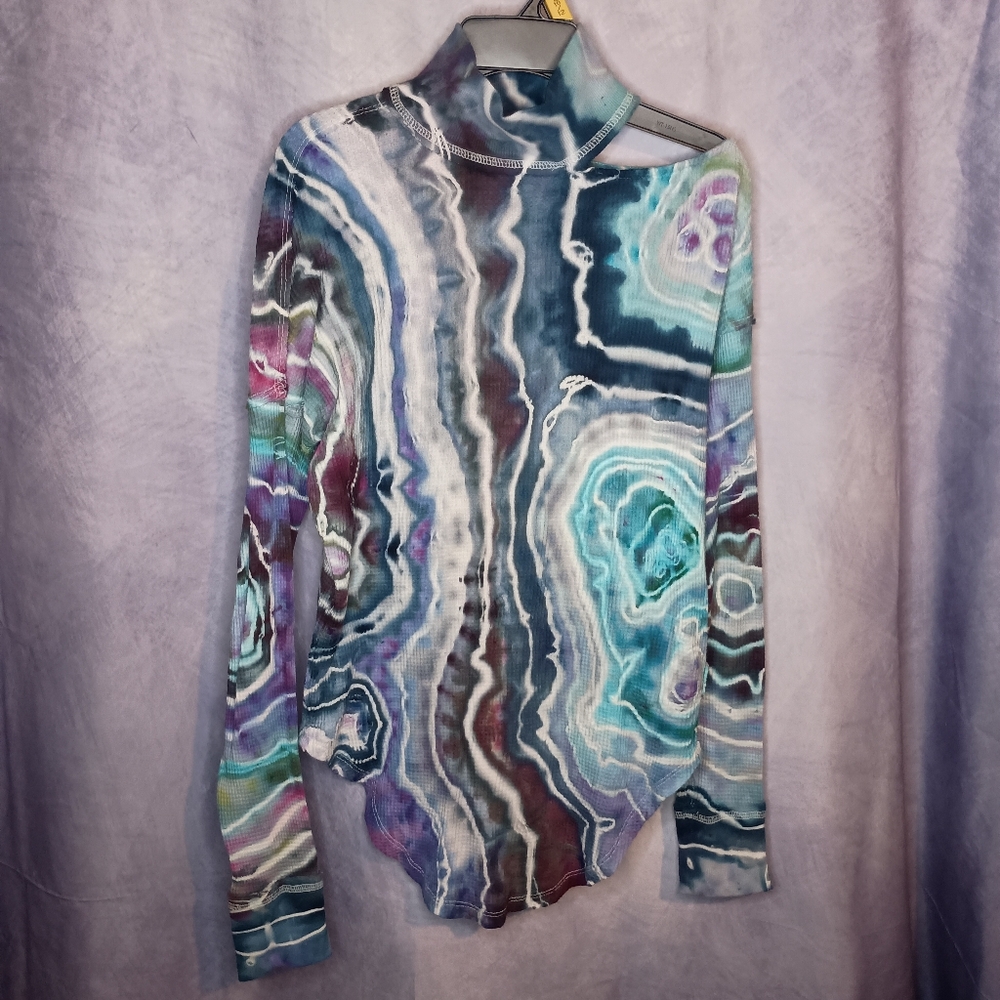 We The Free Ice Tie Dye Geode Thermal Cut Out Long Sleeve Mock Neck Top